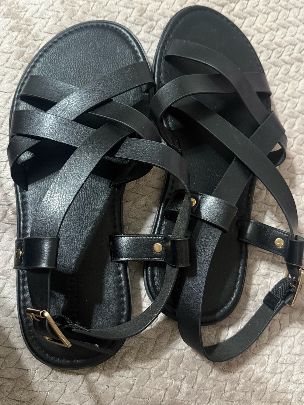 torrid Black Crisscross Strap Sandals with Gold Buckle